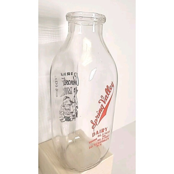 Vintage Spring Valley Dairy South Schodack NY Quart Chocolate Glass Milk Bottle - Picture 1 of 4